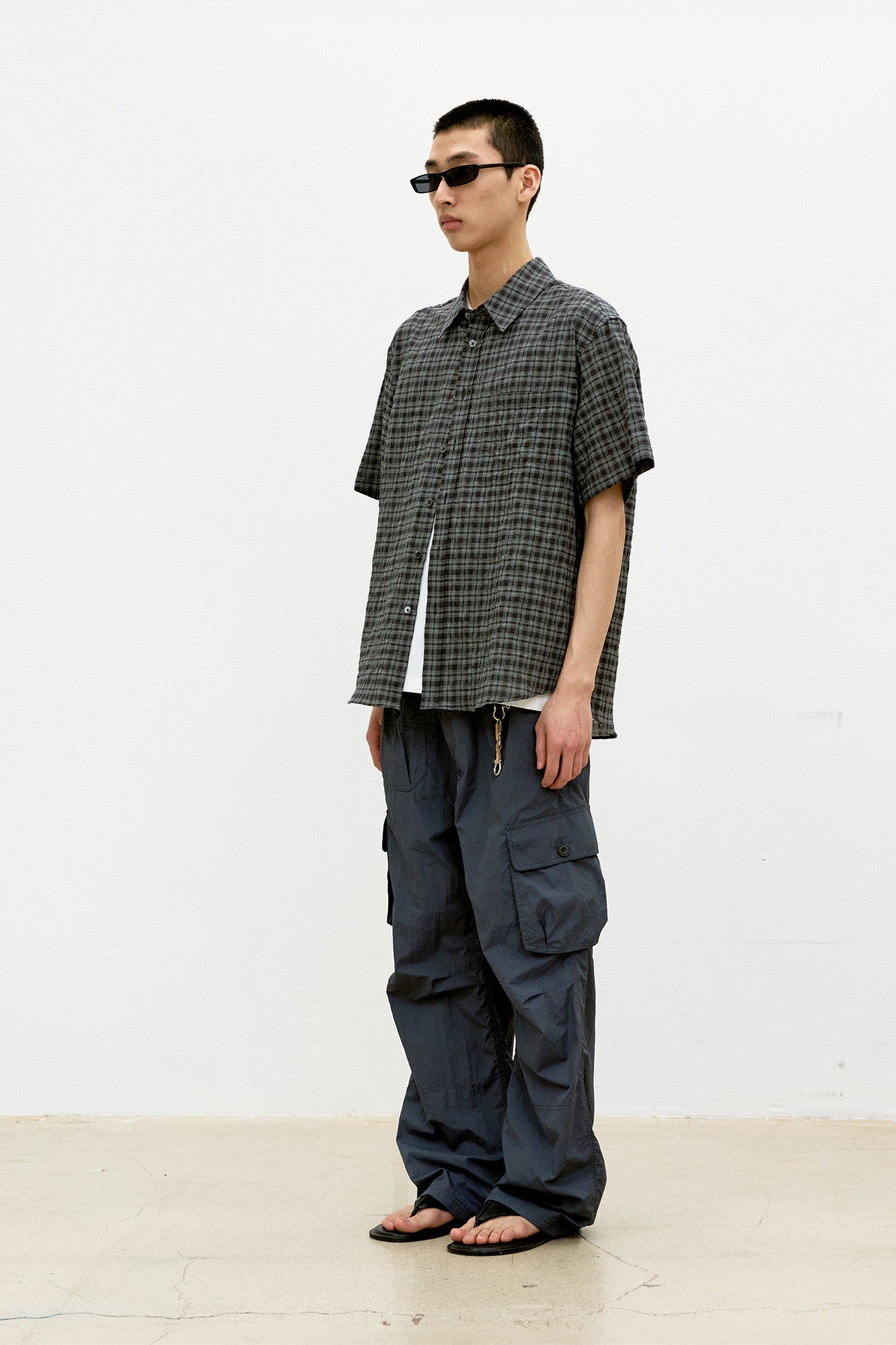 Alternative Wrinkle Check Half Shirt - Washed Black