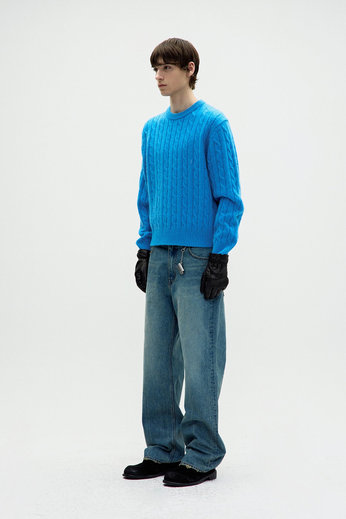 Alpaca Blend Cable Sweater - Blue Opal