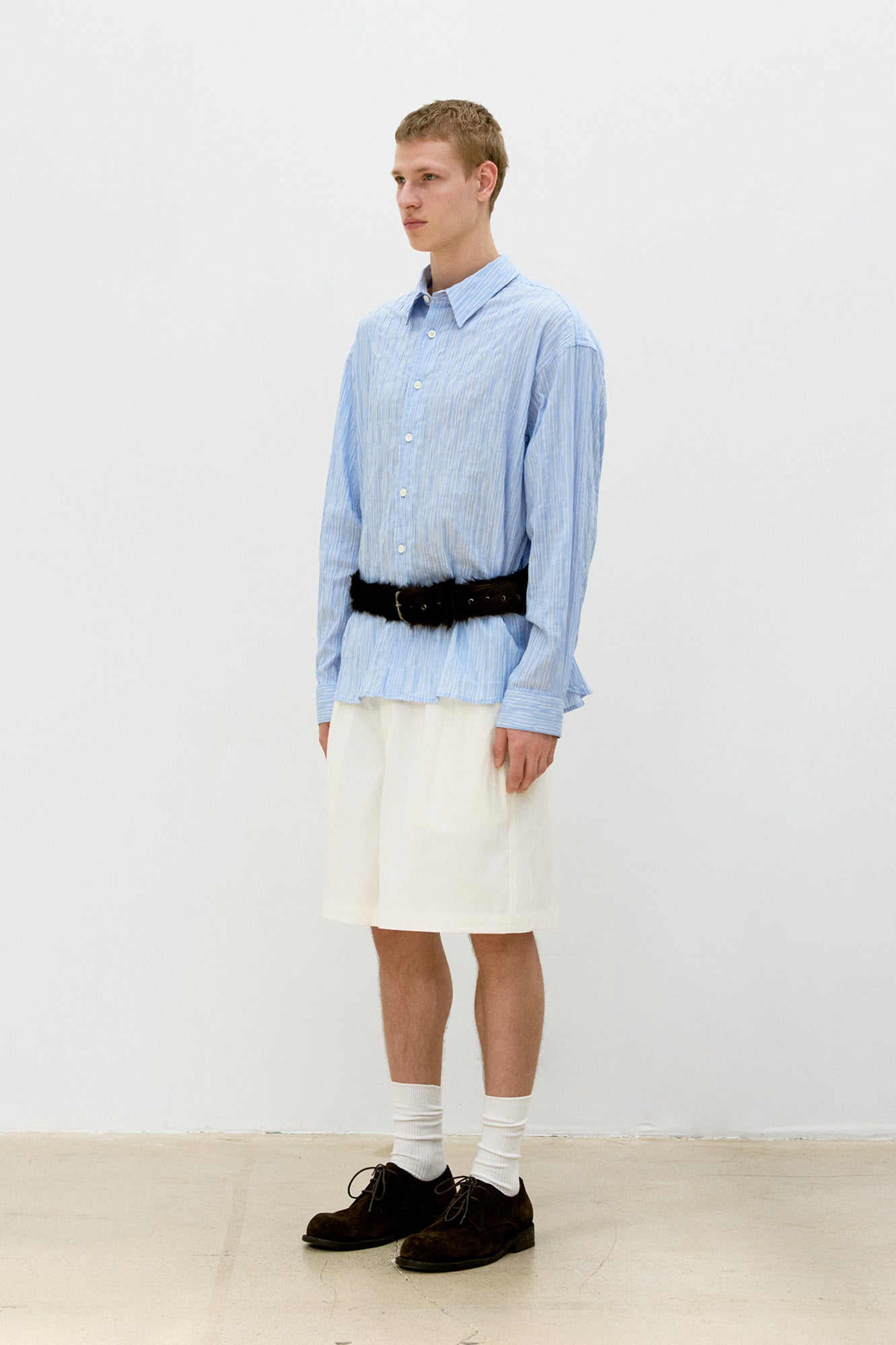 Semi-Overfit Wrinkle Stripe Shirt - Sky Blue