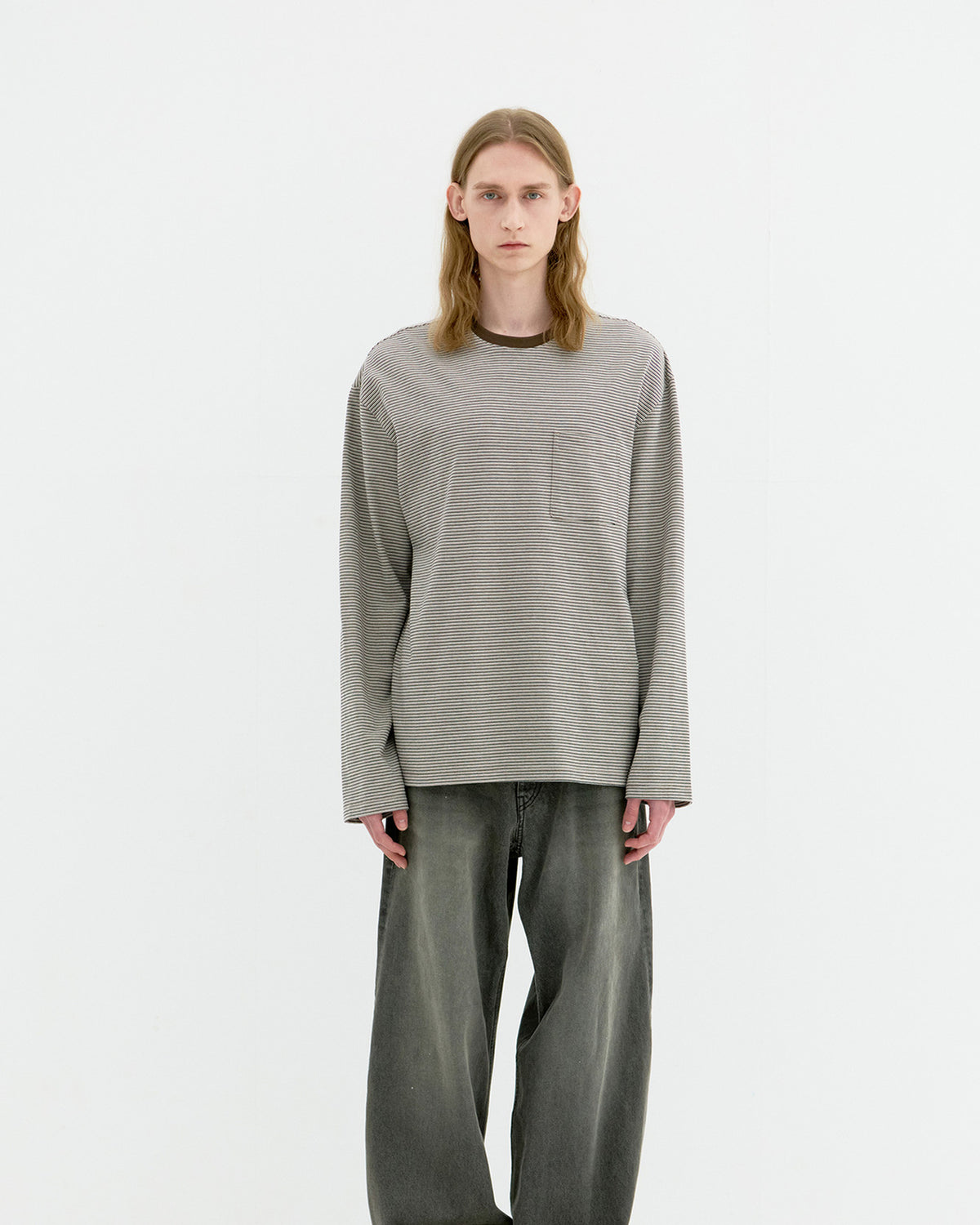 Multi Pin Pique Polo Long Sleeve - Brown