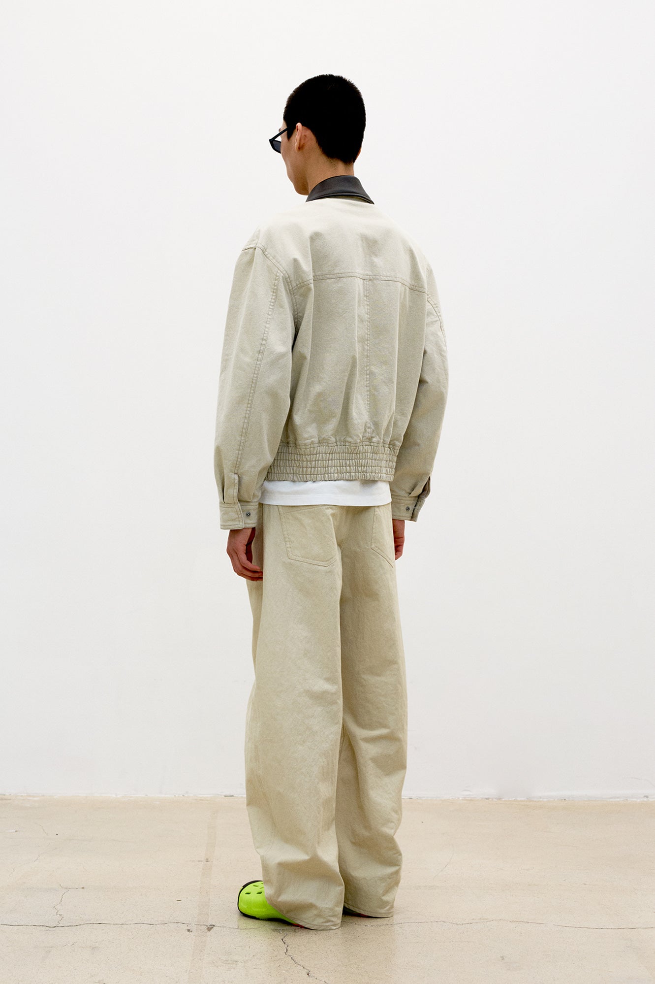Deep Curved Cotton Blend Pants - Beige