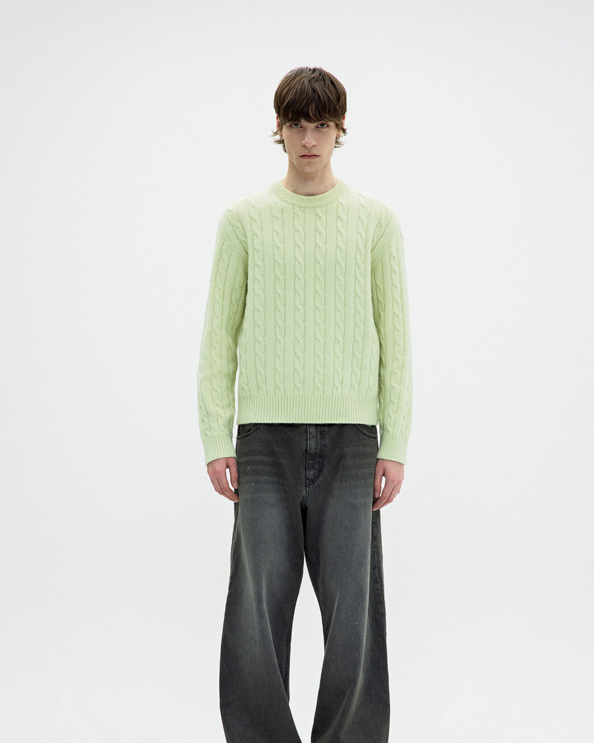 Alpaca Blend Cable Sweater - Lime Green