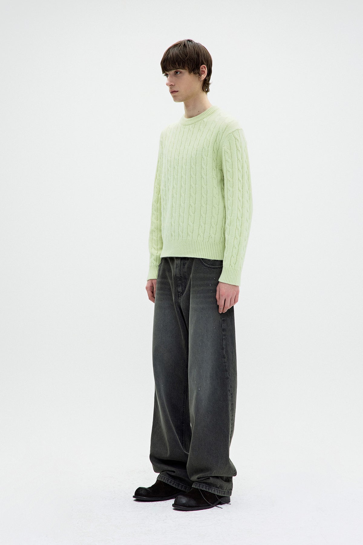 Alpaca Blend Cable Sweater - Lime Green