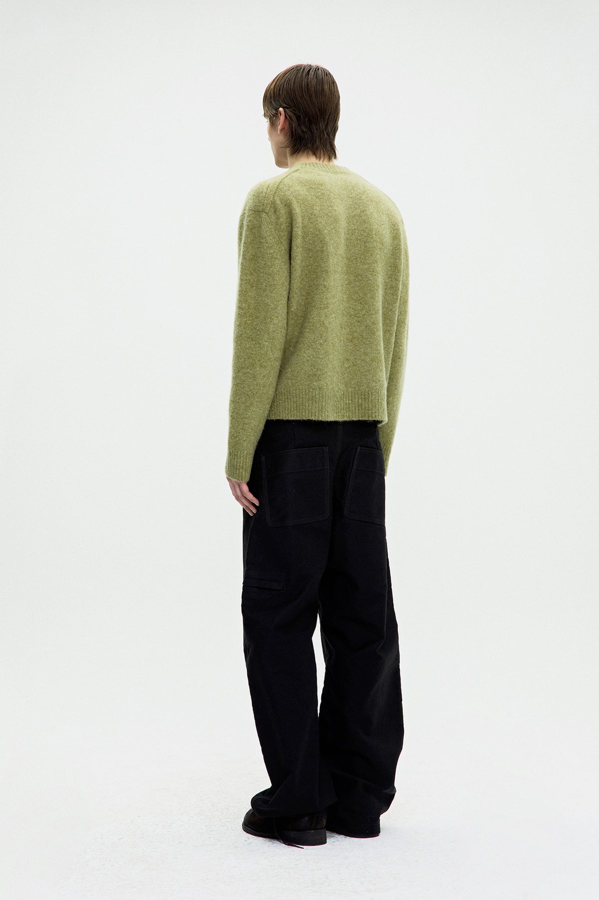 Wool Blend Hairy Neck Sweater - Pale Green