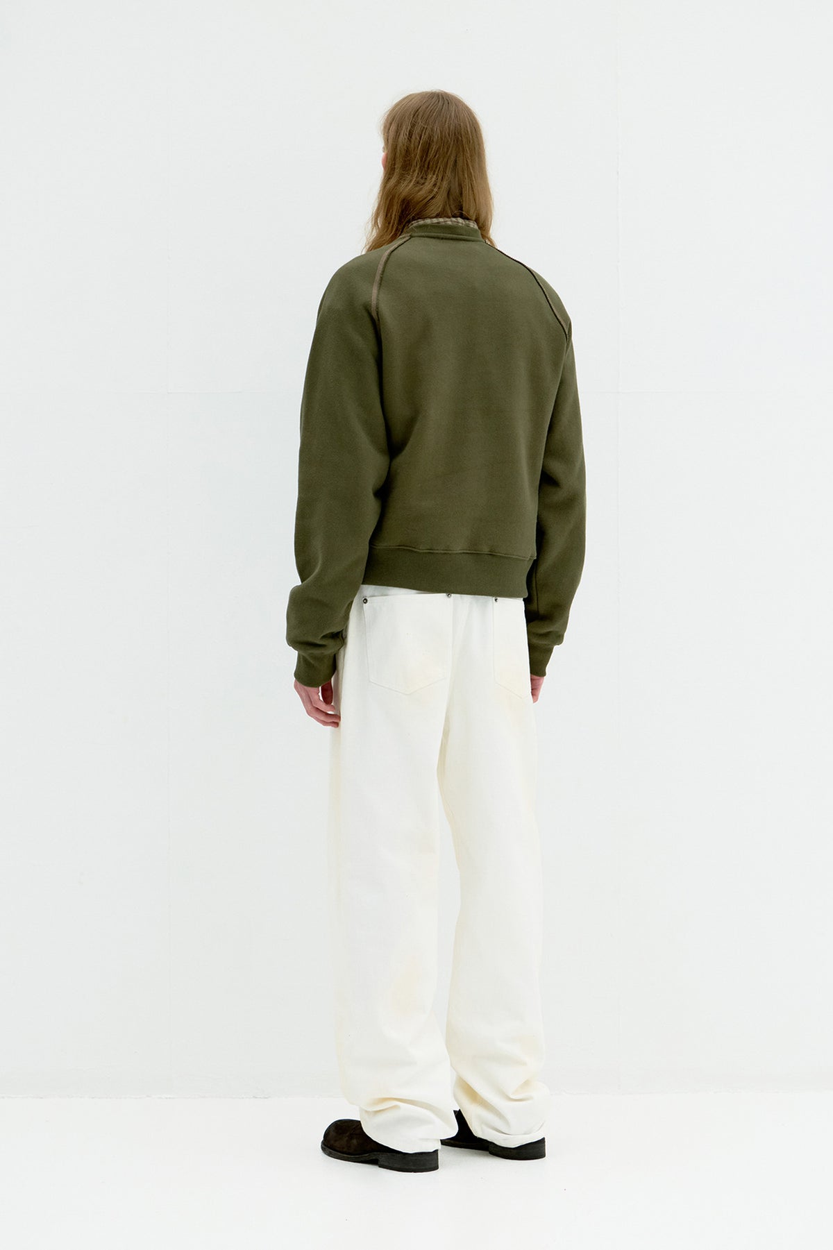 Contrast Stitch Raglan Sweatshirt - Khaki
