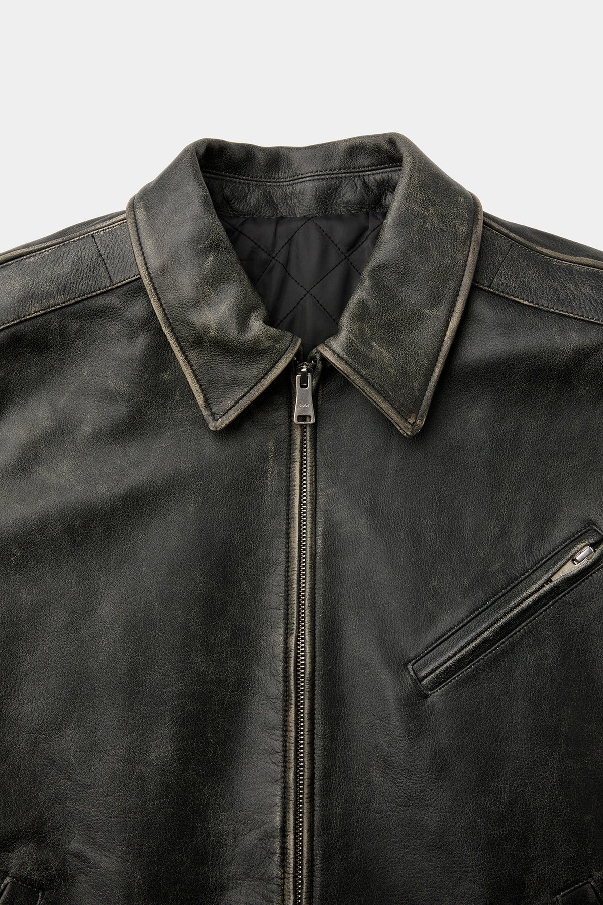 Cow Washed Biker Leather Jacket - Washed Black