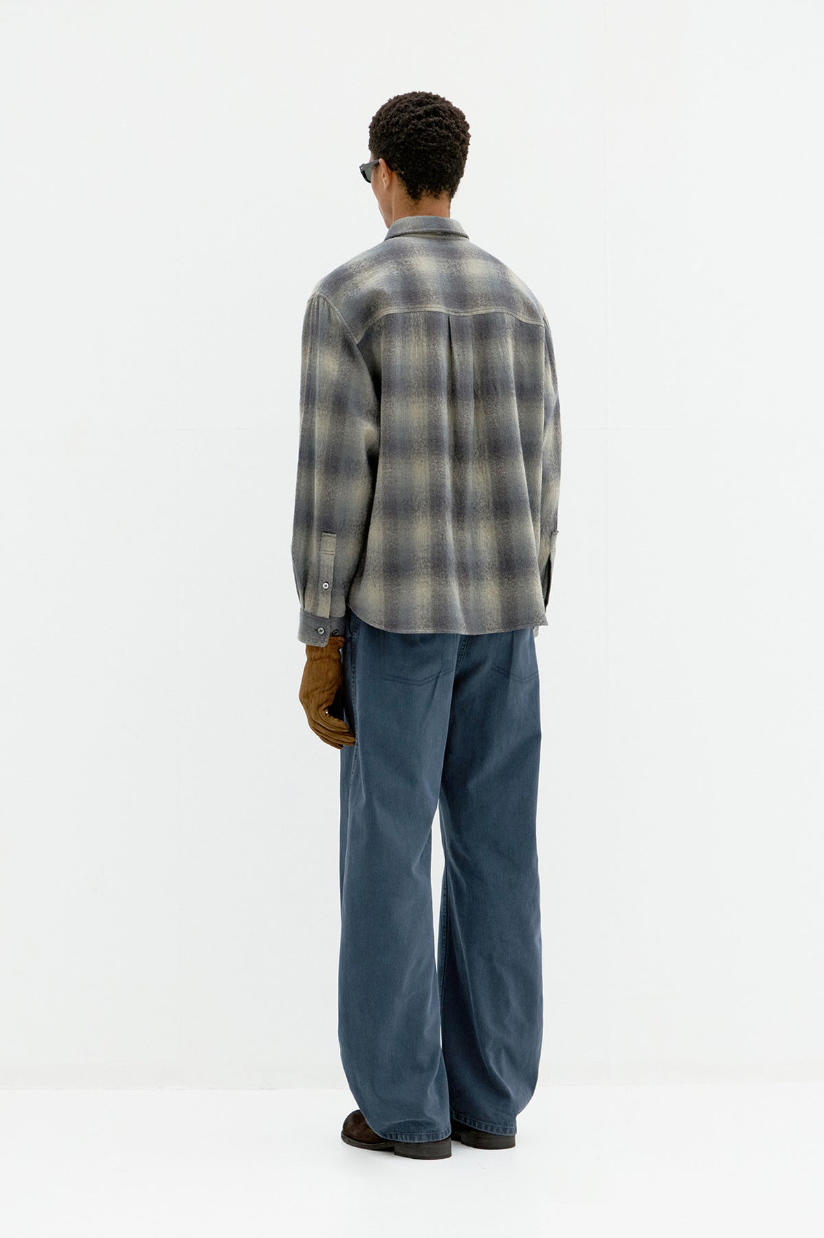 Ombre Flannel One Pocket Checkered Shirt - Blue Grey