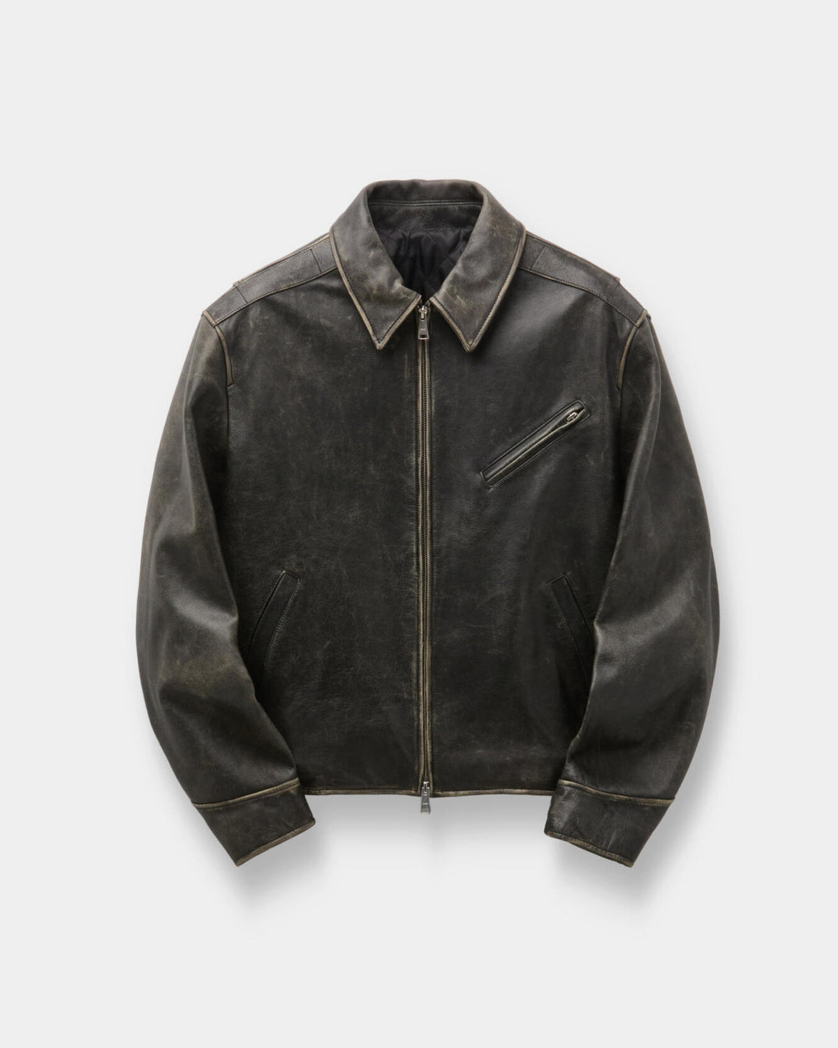 Cow Washed Biker Leather Jacket - Washed Black