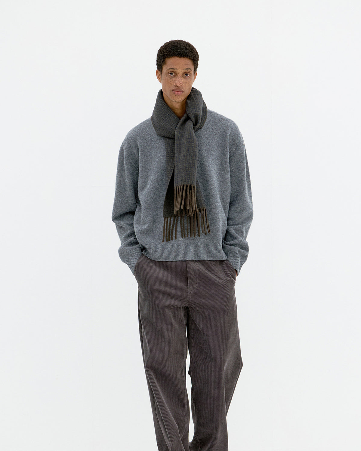 Merino Wool Gunclub Check Muffler - Khaki Brown