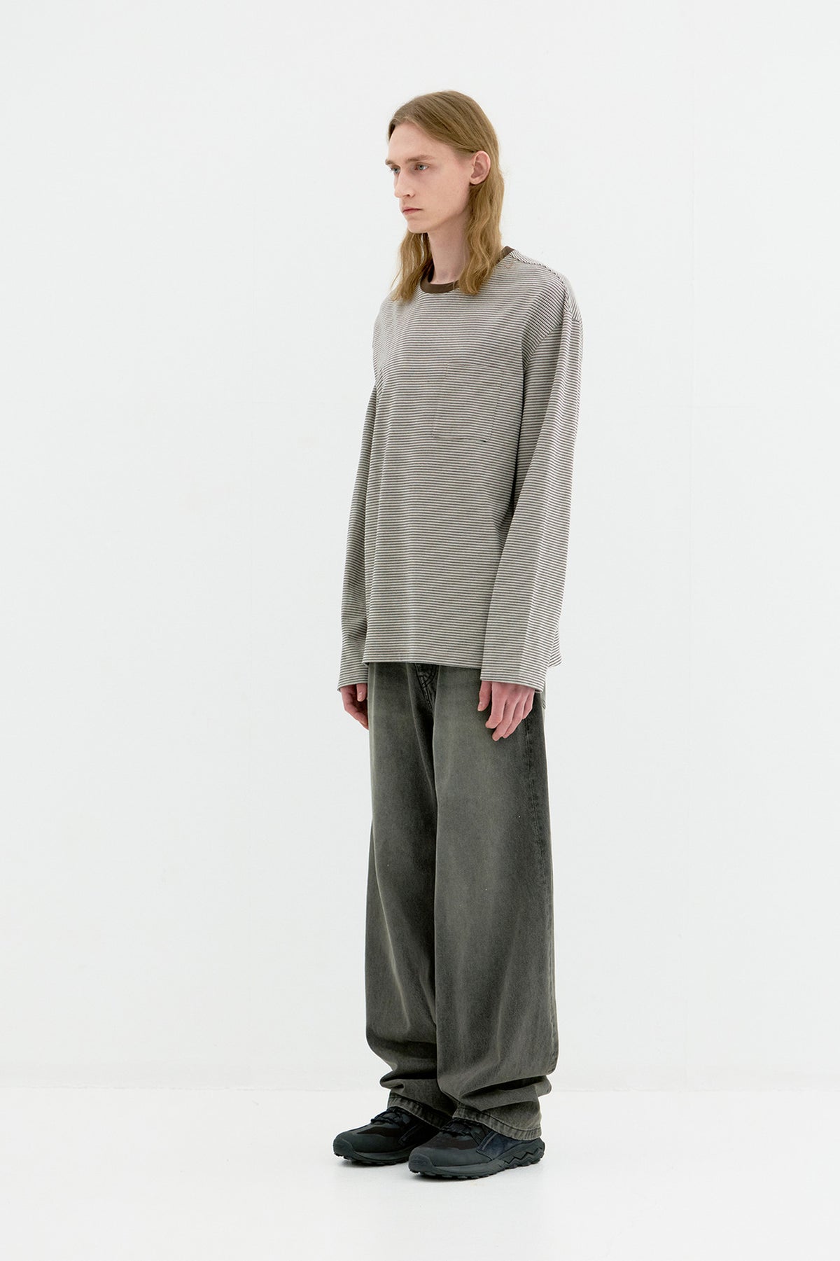Multi Pin Pique Polo Long Sleeve - Brown
