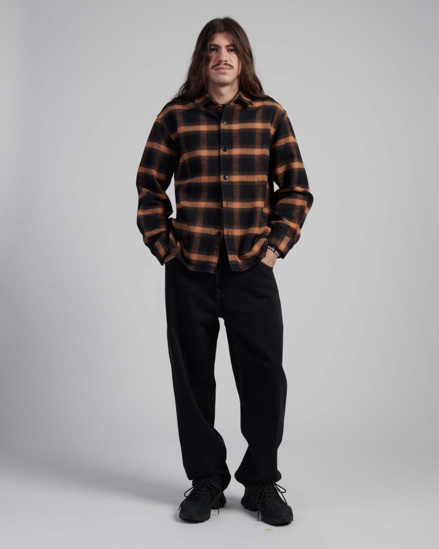 Sebastian Shirt LS Heavy Flannel Brushed - Brown / Black