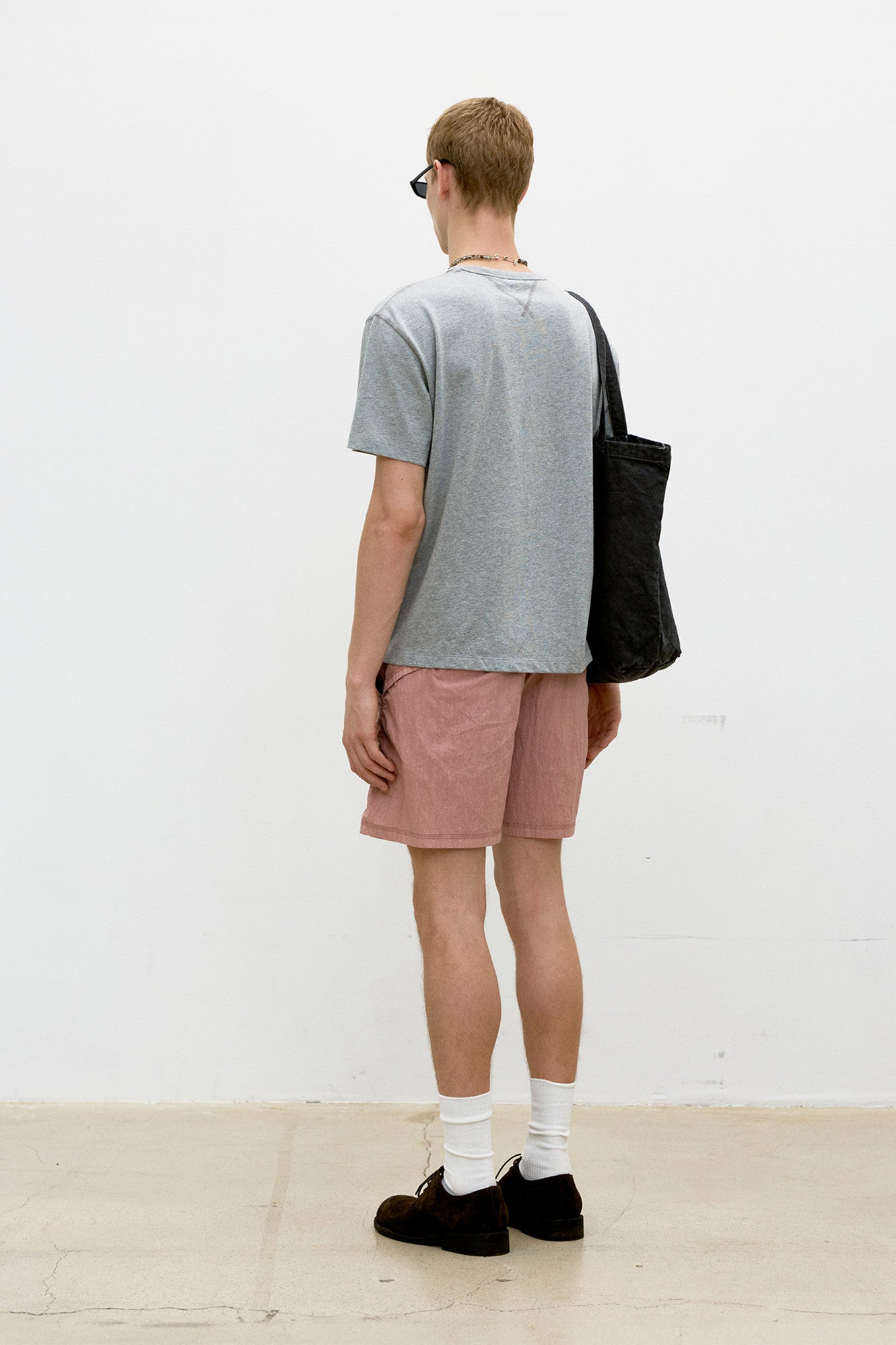 Chain Stitch Pointed Crop T-shirt - Melange Gray