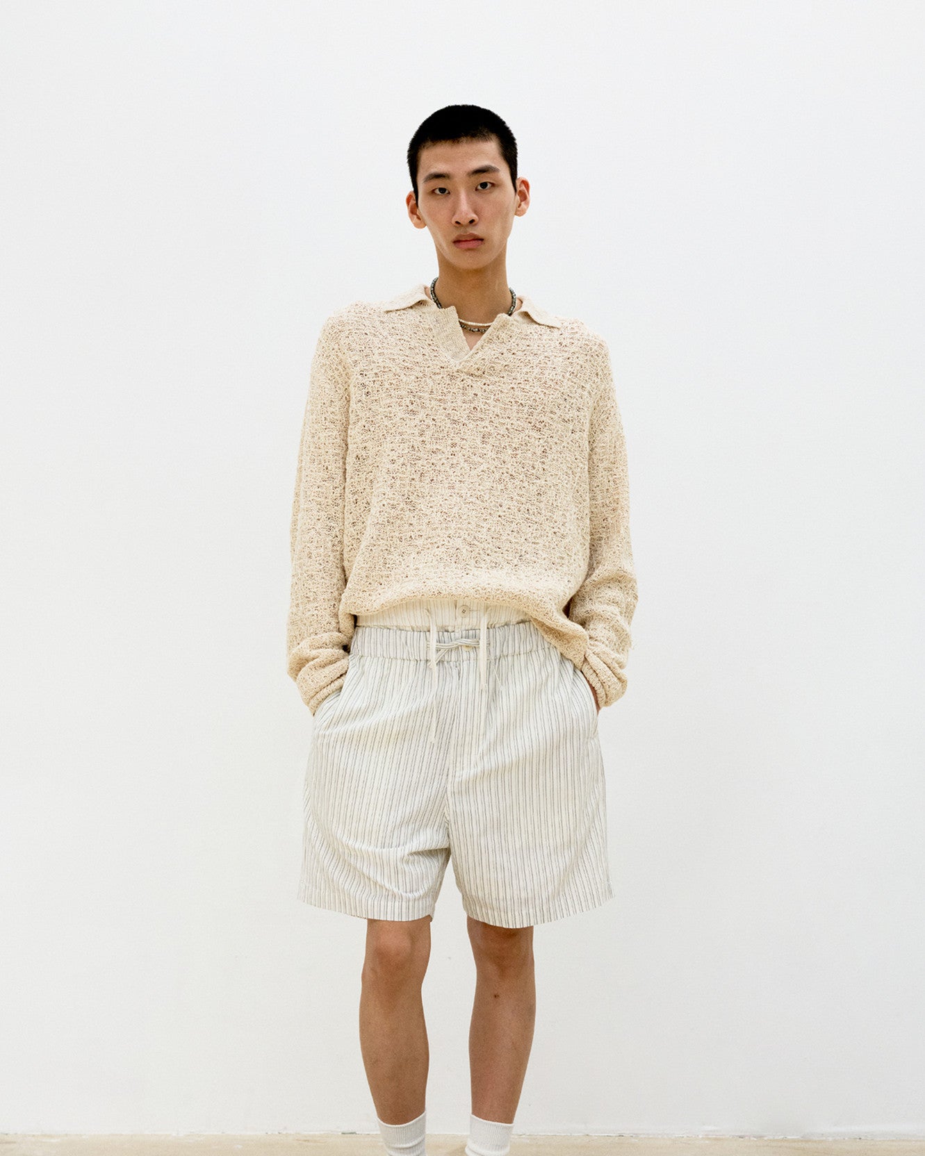 Stripe Cotton Lounge Shorts - Black