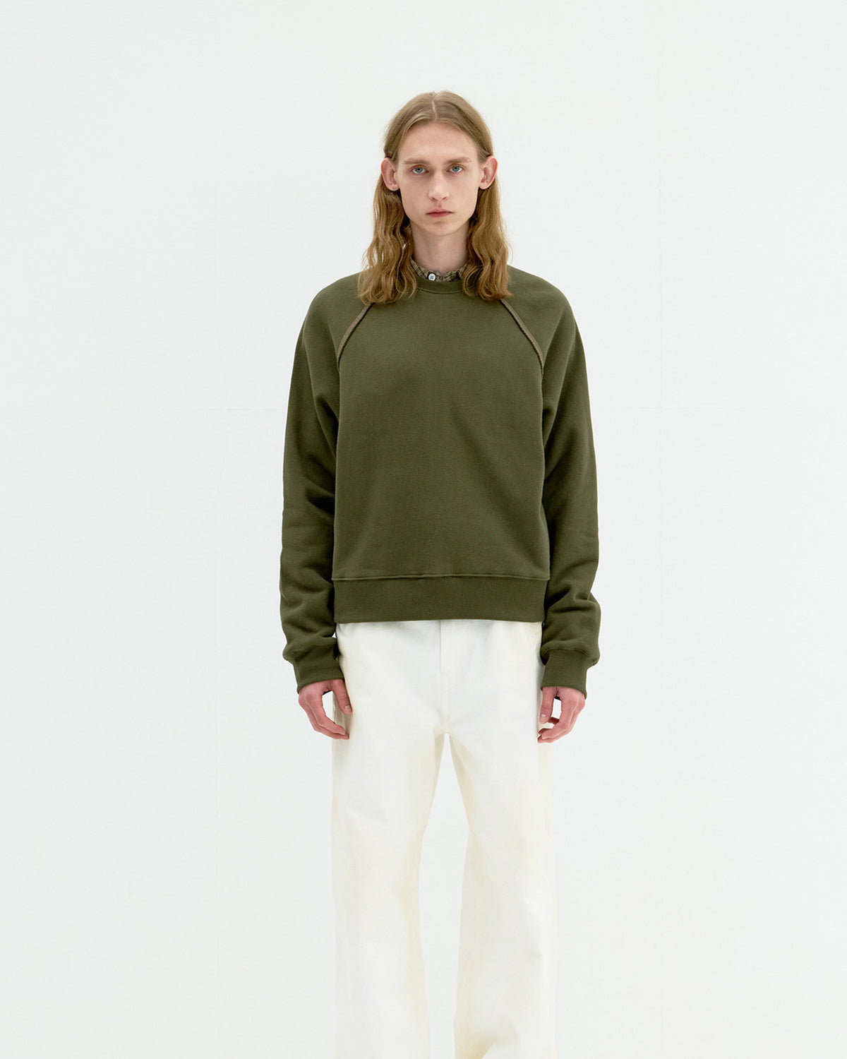 Contrast Stitch Raglan Sweatshirt - Khaki