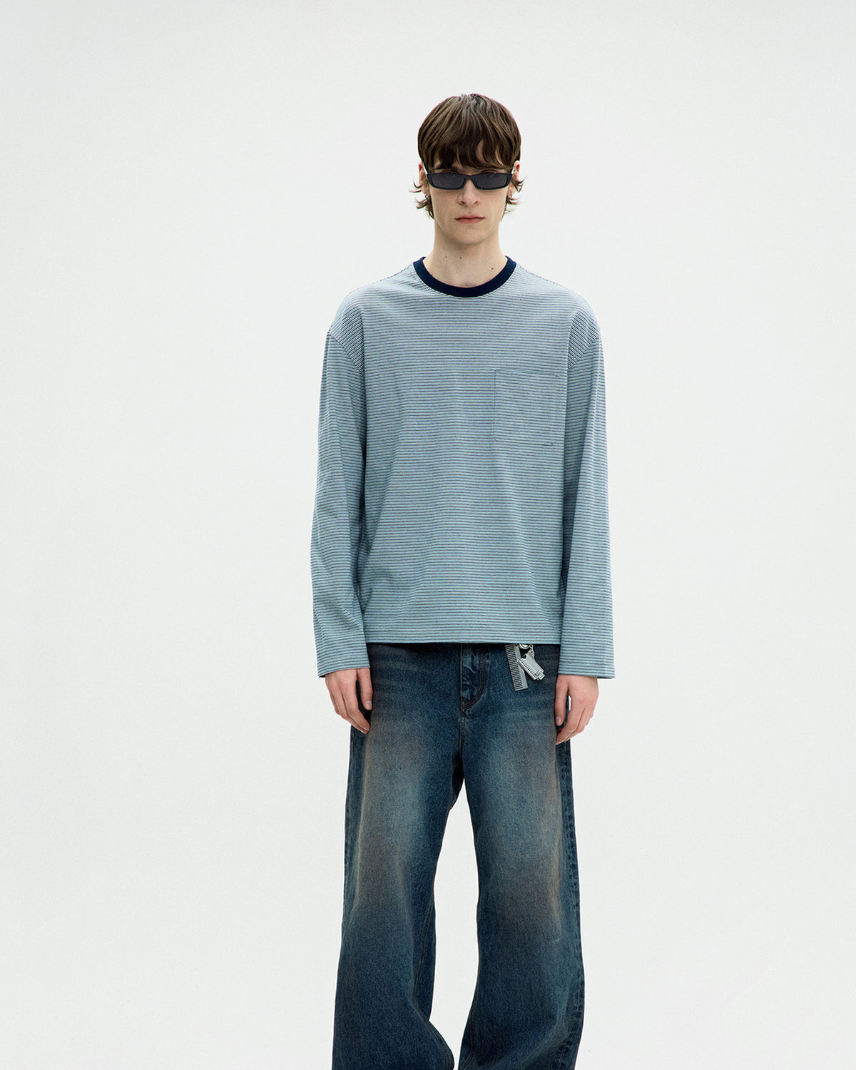 Multi Pin Stripe Pocket T-shirt - Blue