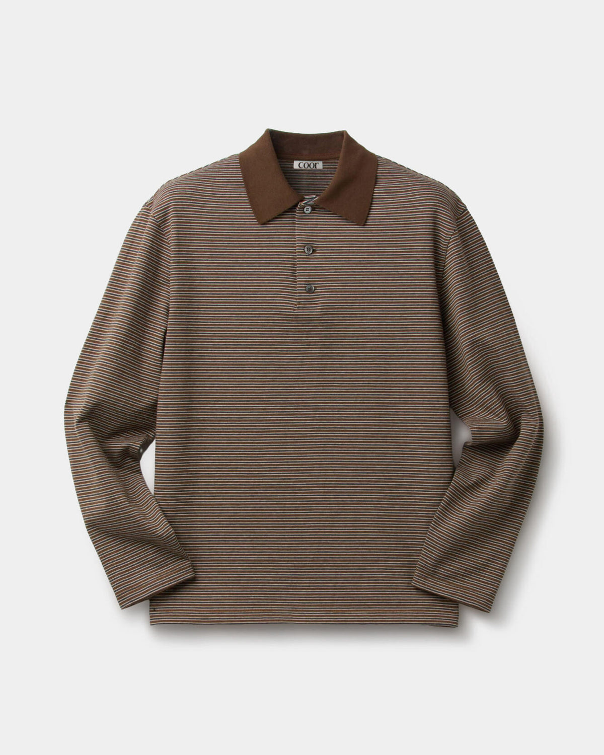 Multi Pin Pique Polo Long Sleeve - Brown