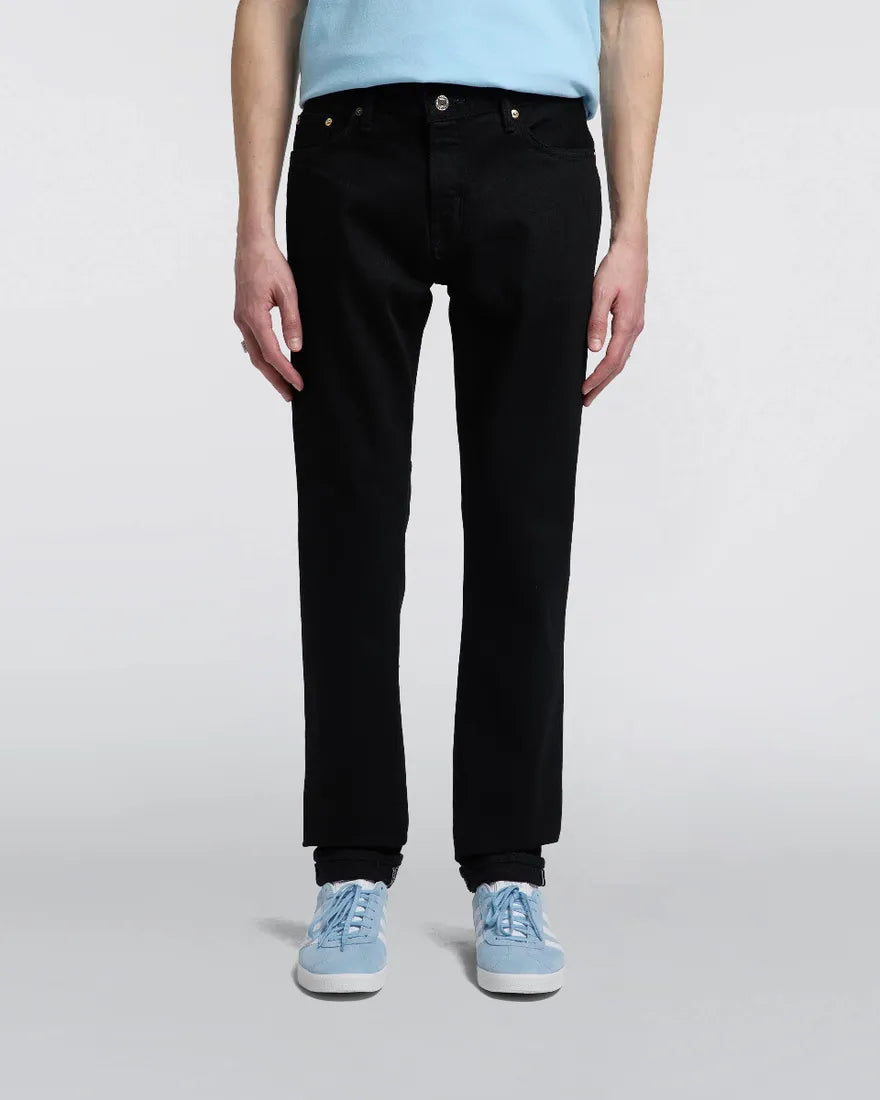 Regular Tapered Kaihara - Black x Black Stretch Denim Green and White Selvage
