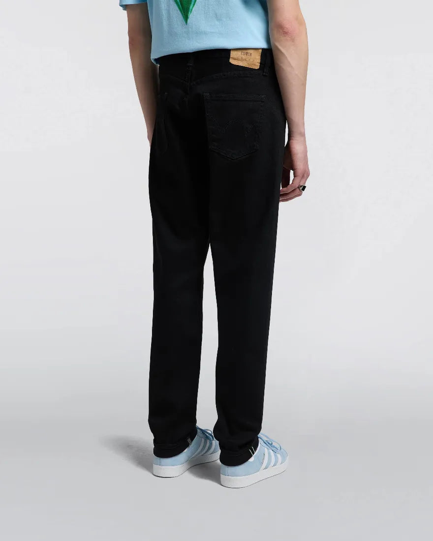 Regular Tapered Kaihara - Black x Black Stretch Denim Green and White Selvage
