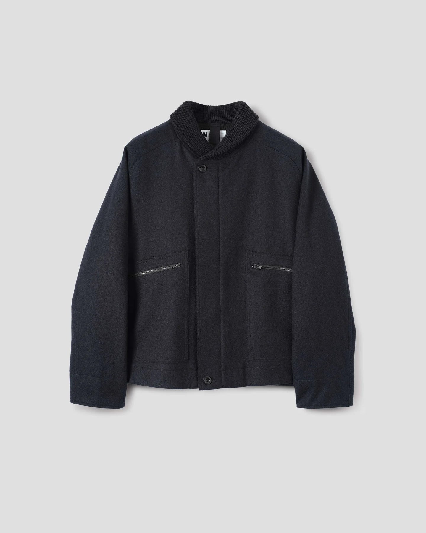 Rib Neck Jacket Course Melton Wool - Ink