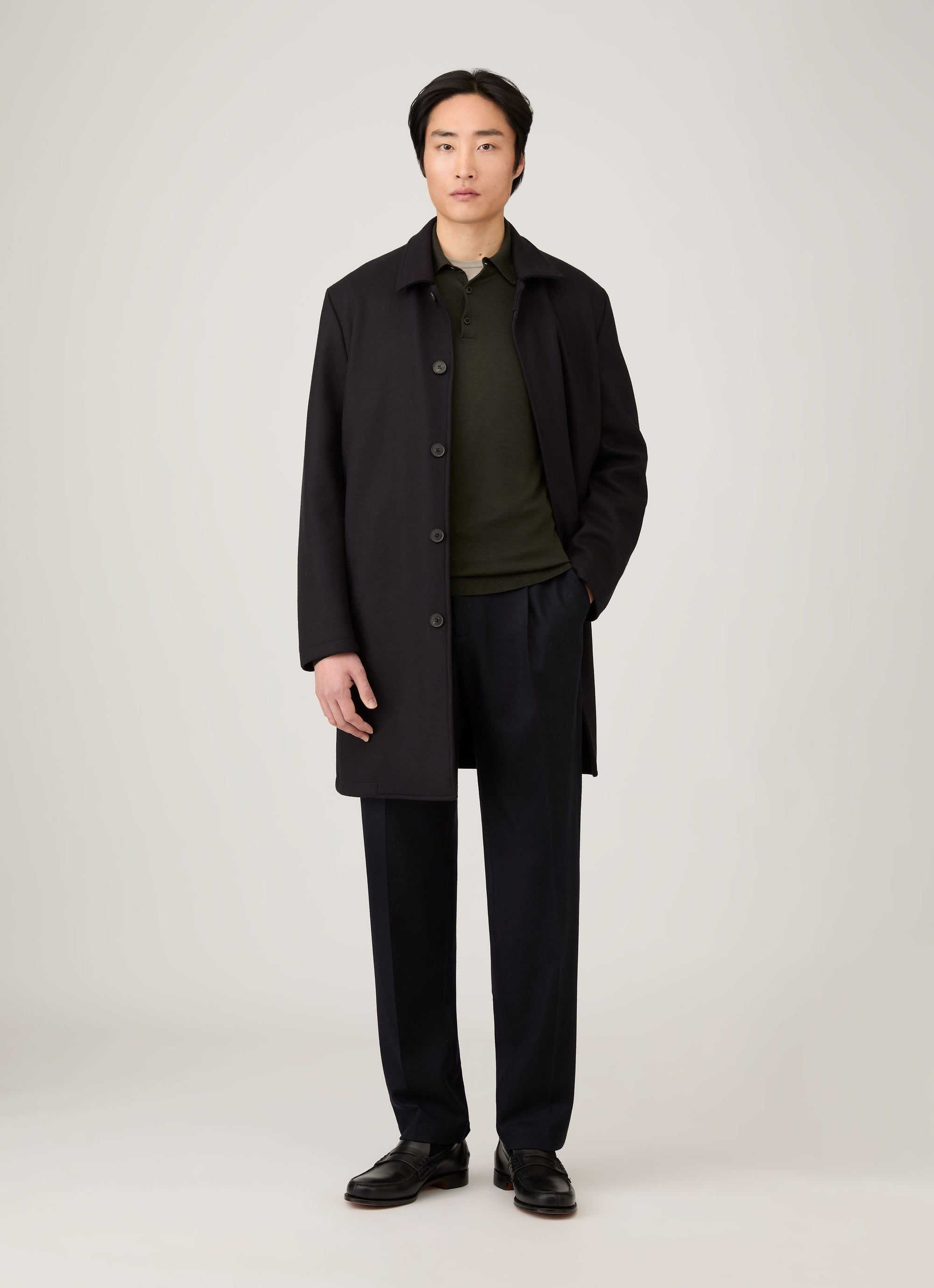 Boiled Wool Coat - Navy