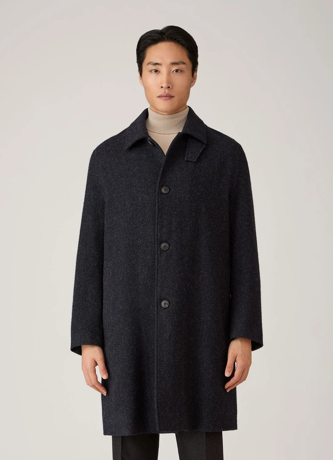 Soft Tweed Overcoat - Navy Tweed
