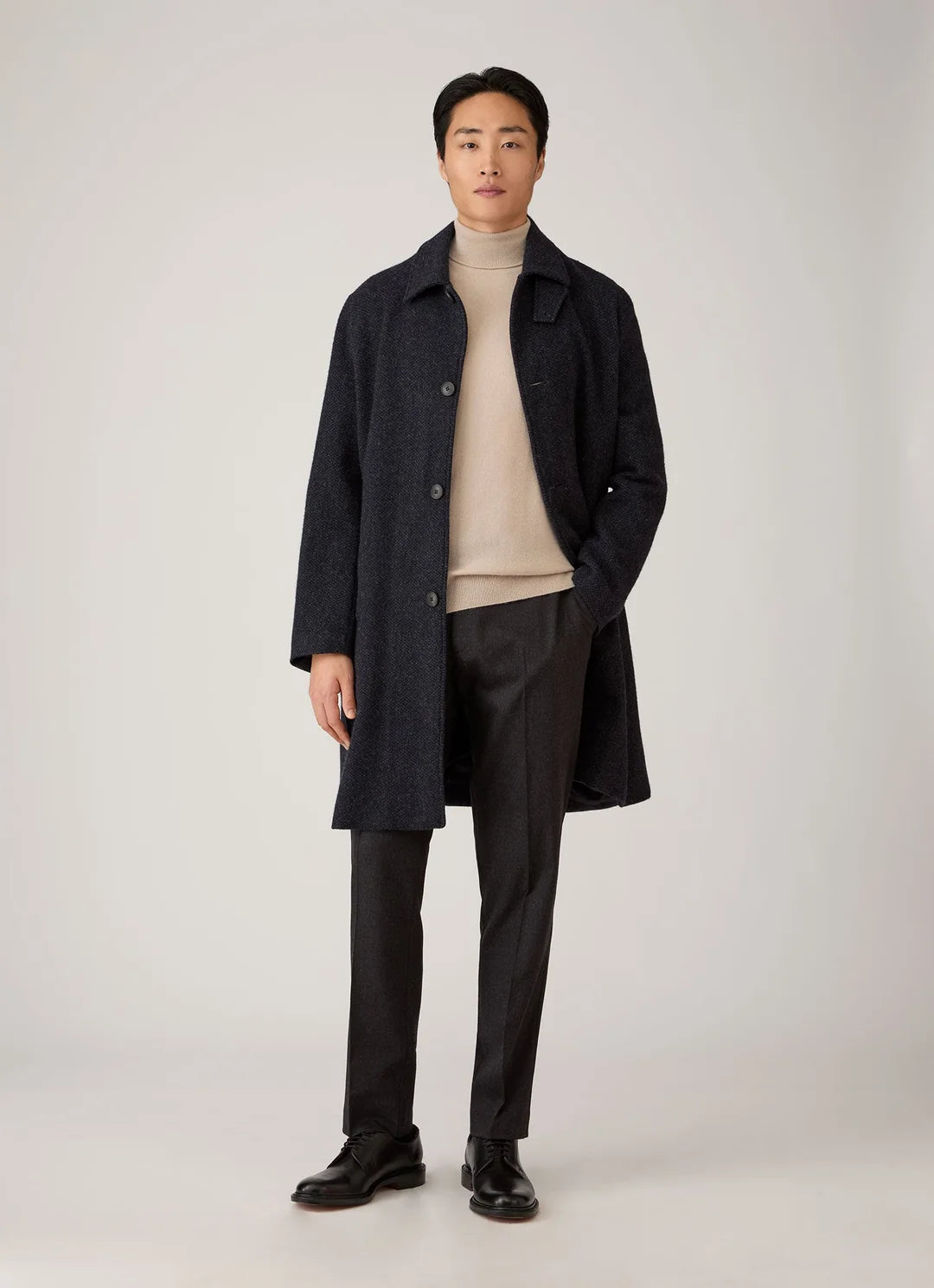 Soft Tweed Overcoat - Navy Tweed