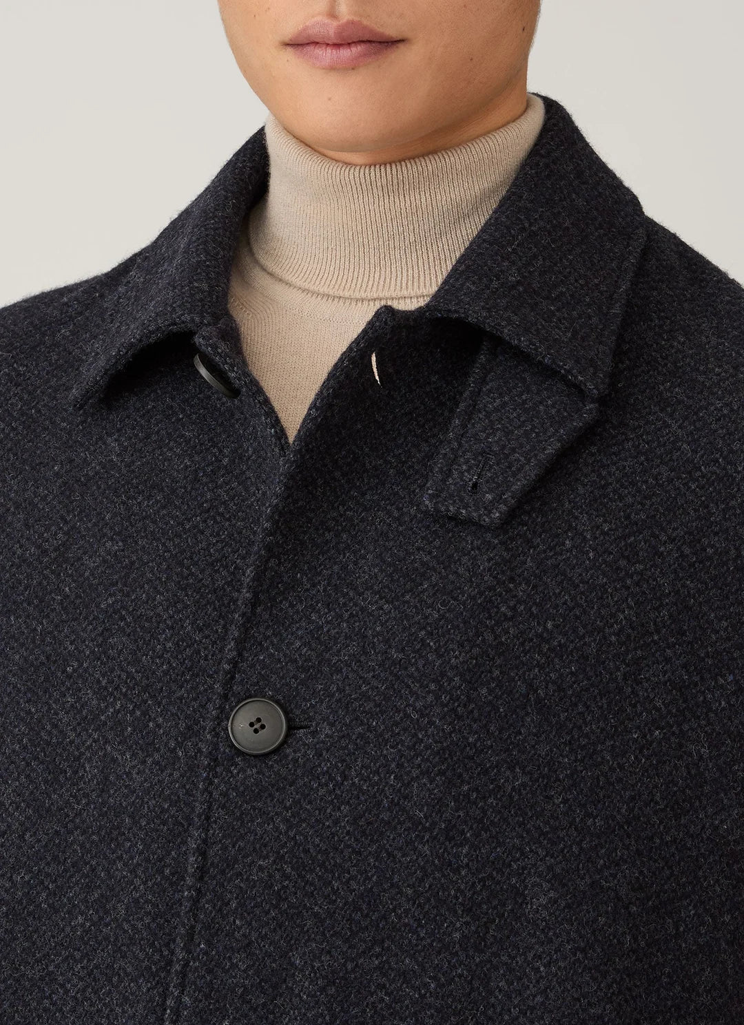 Soft Tweed Overcoat - Navy Tweed