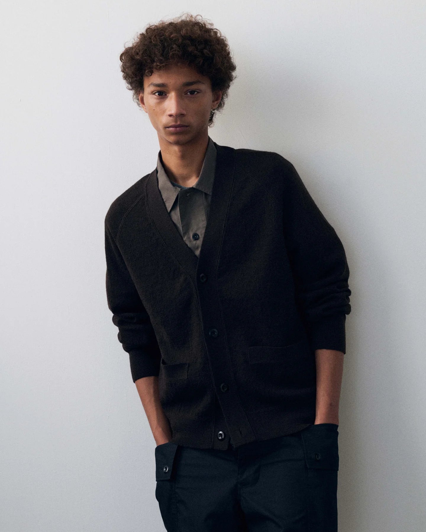 Flatlock Cardigan Pure Wool - Charcoal