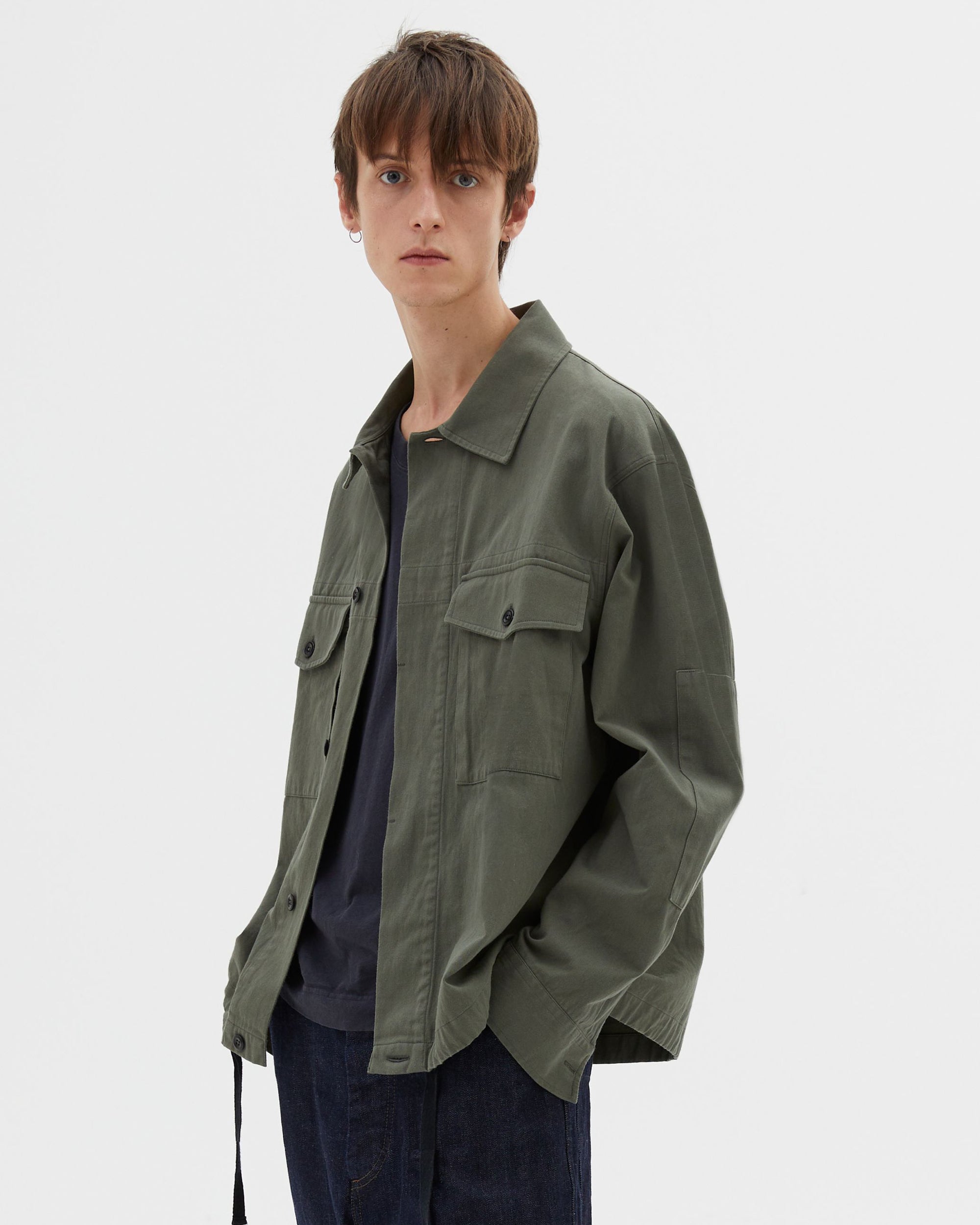 Drawcord Jacket Cotton Hemp Twill - Uniform Green