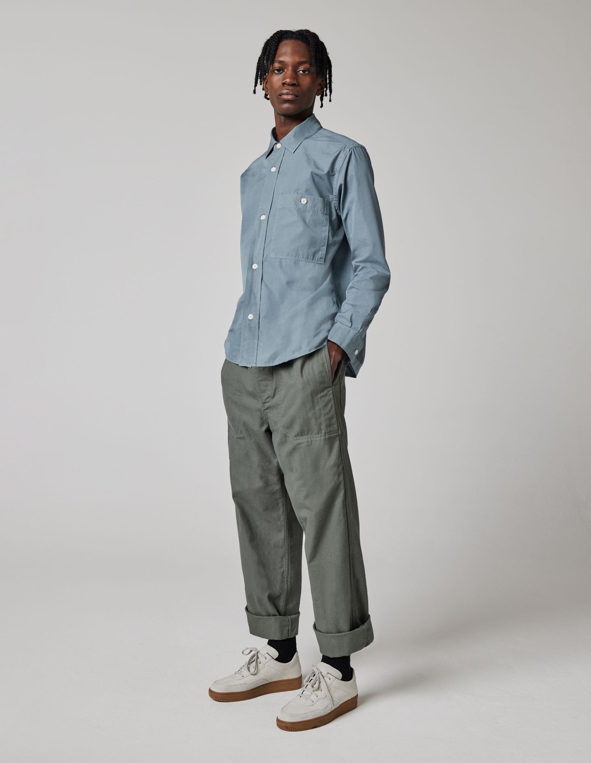 Overall Shirt Compact Cotton Poplin - Dusty Blue