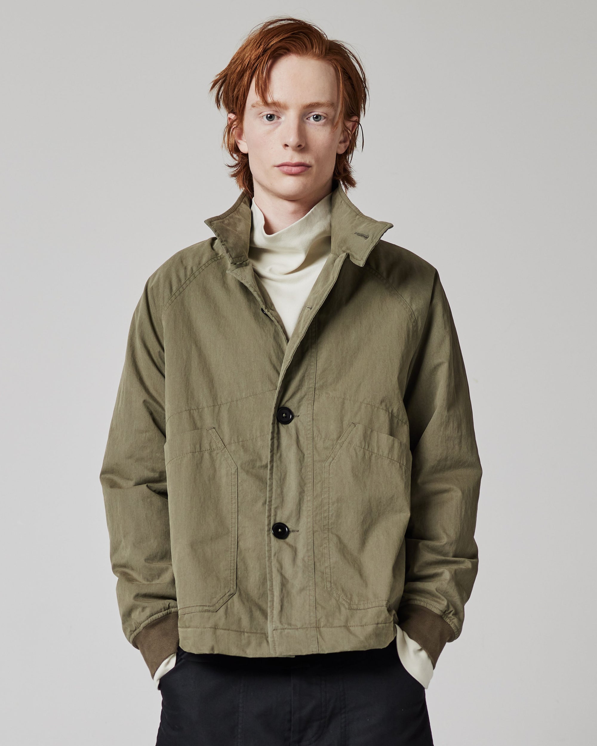 Padded Worker Jacket Coated Cotton Nylon - Pale Khaki