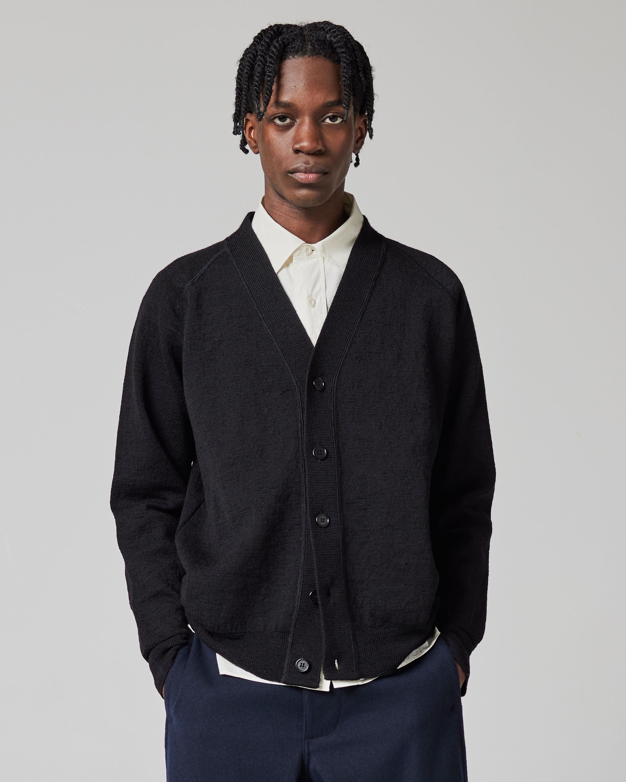 Raglan Cardigan Dry Wool - Black