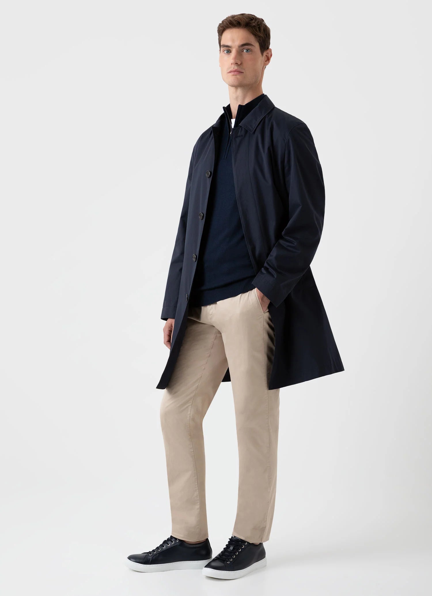 Extra‑Fine Merino Zip Neck - Light Navy