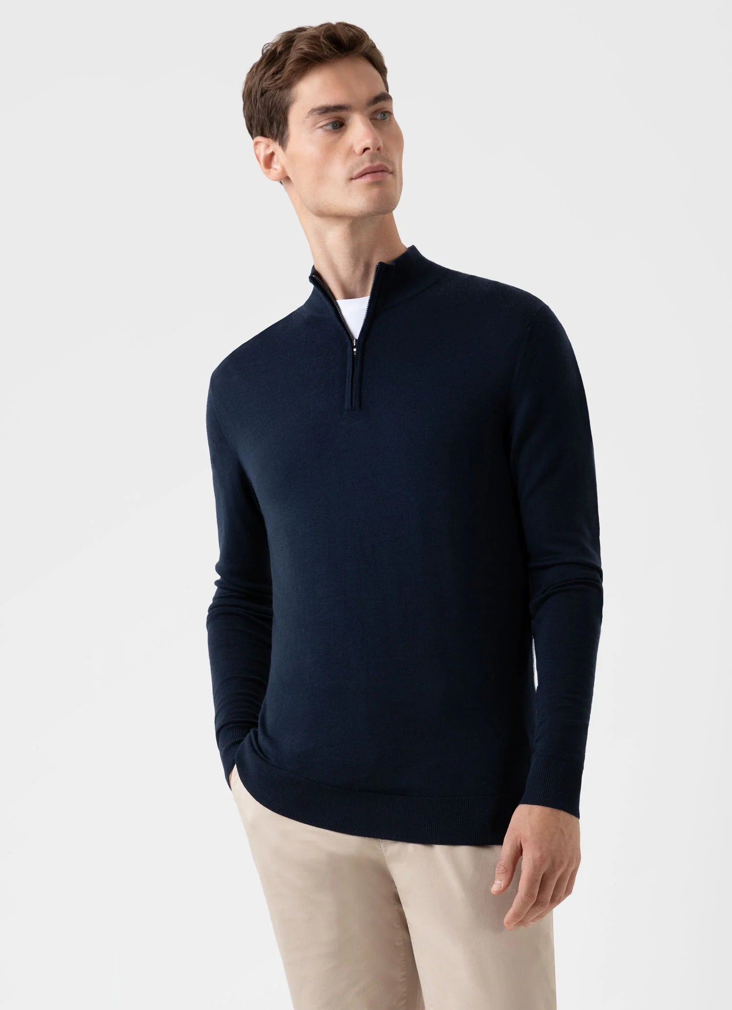 Extra‑Fine Merino Zip Neck - Light Navy