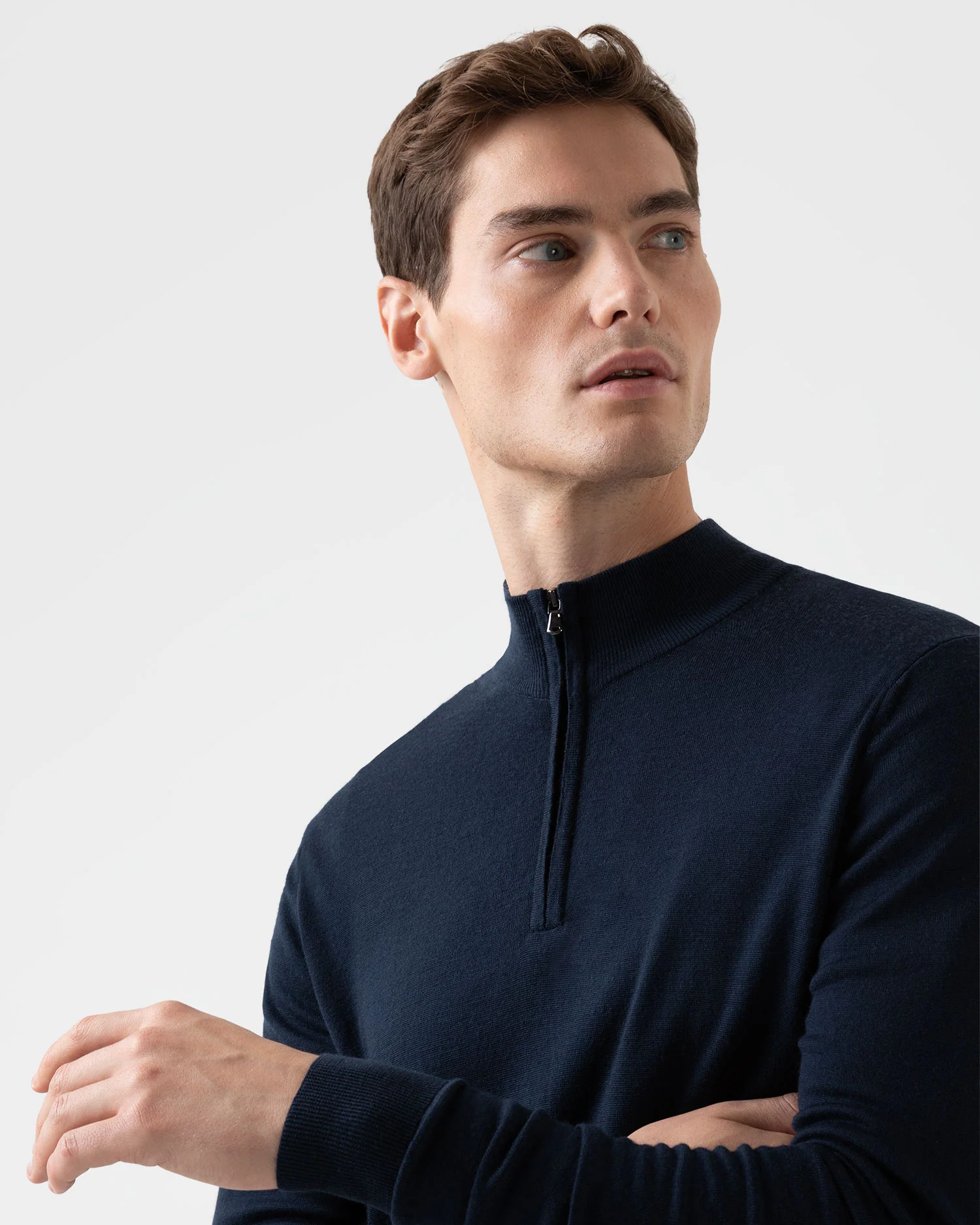 Extra‑Fine Merino Zip Neck - Light Navy