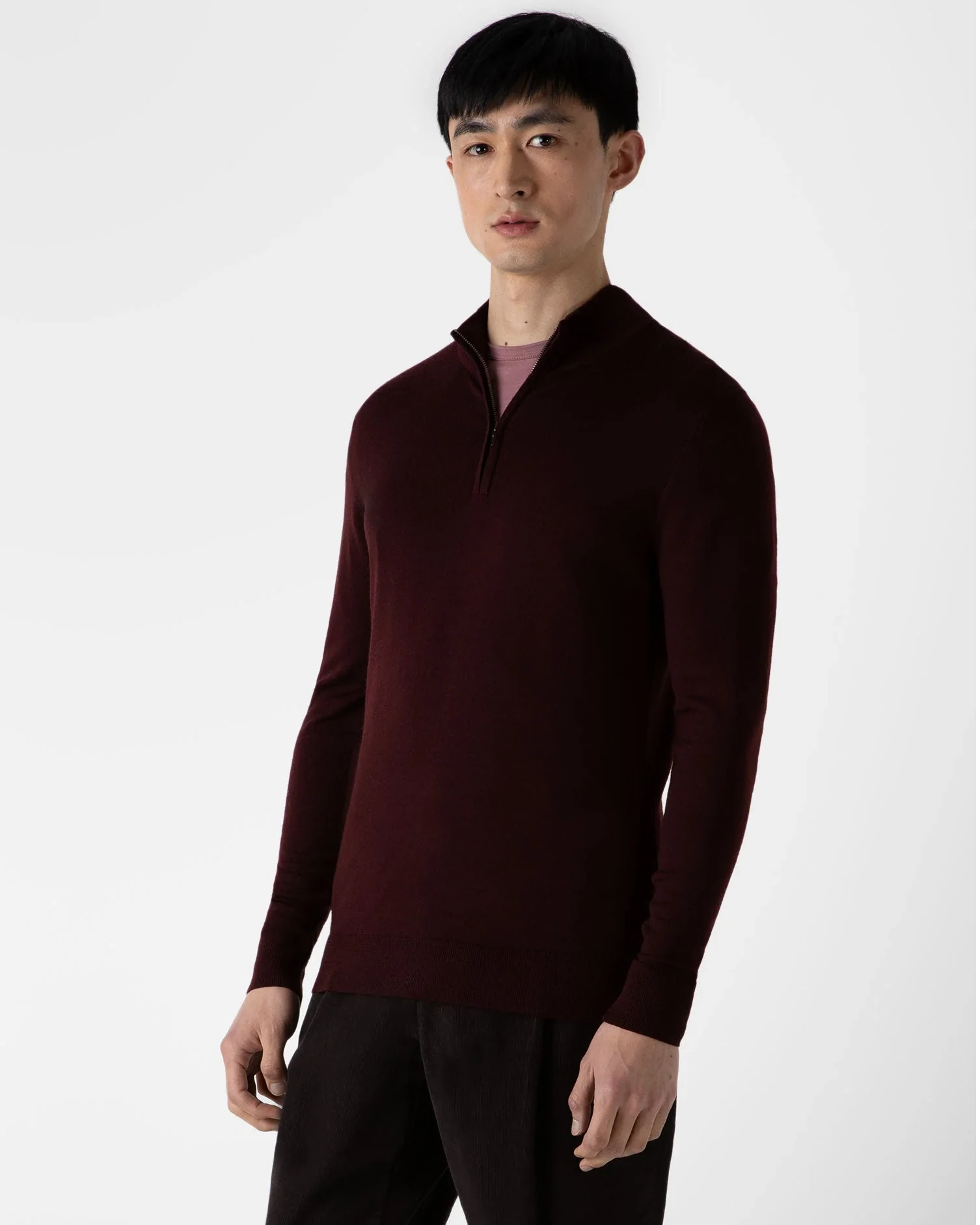 Merino Half Zip Sweat - Maroon
