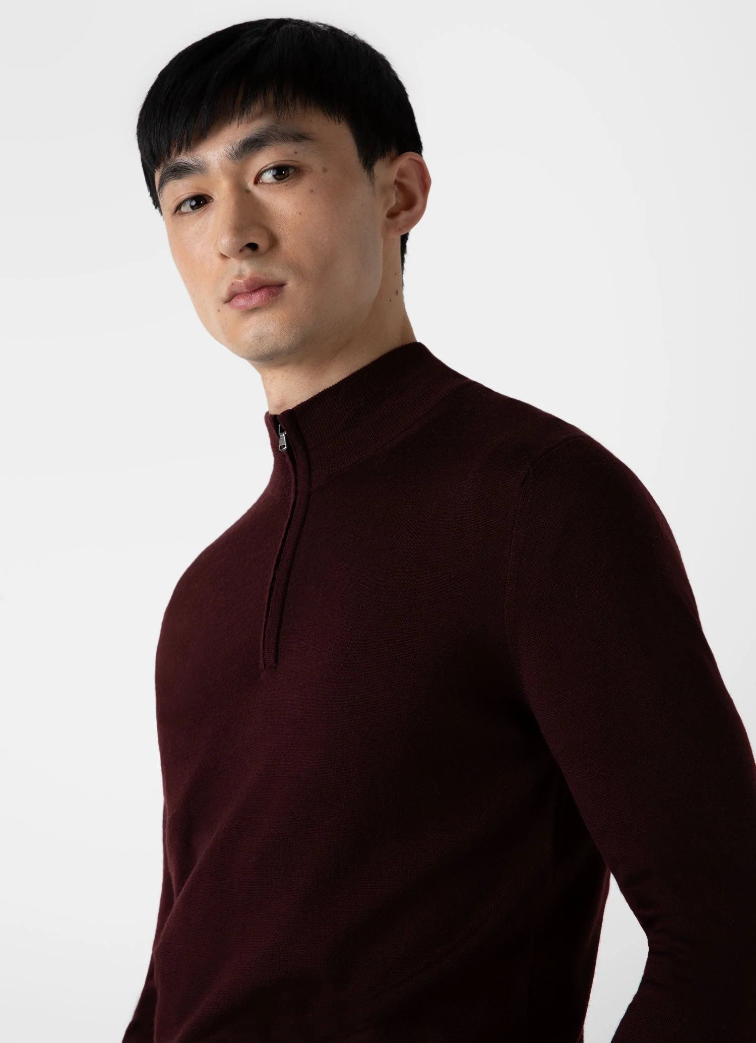 Merino Half Zip Sweat - Maroon