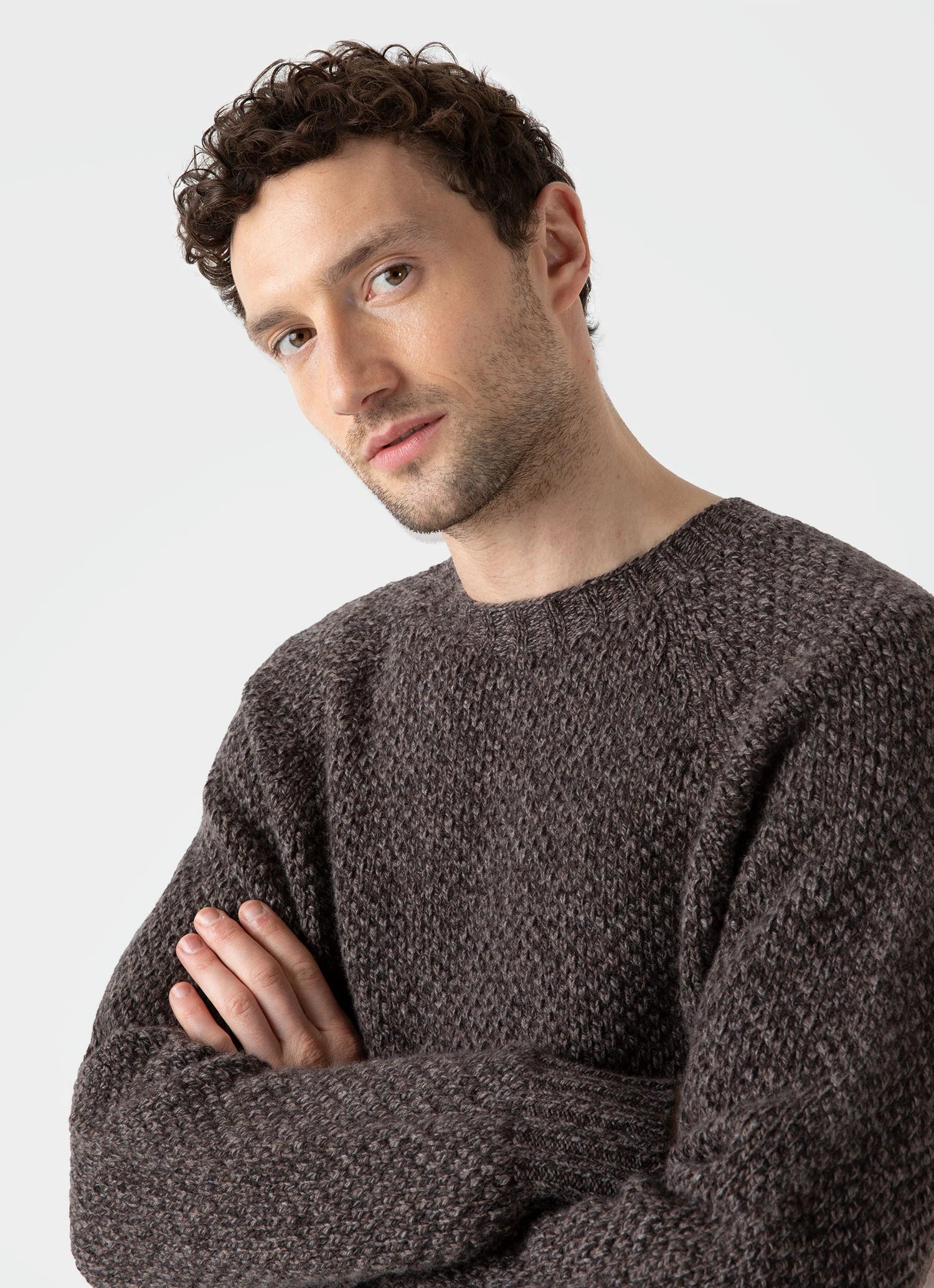 Lambswool Textured Jumper - Coffee Twist