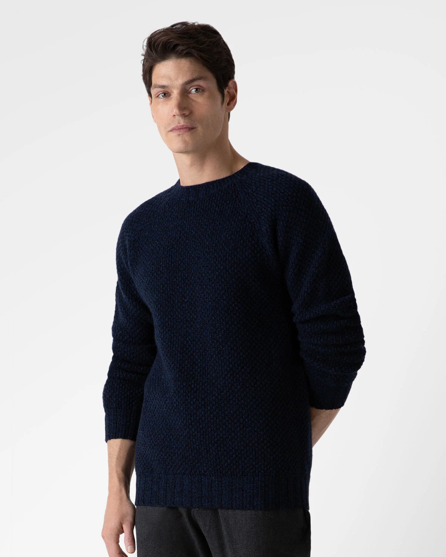 Lambswool Textured Jumper - Bright Navy Twist