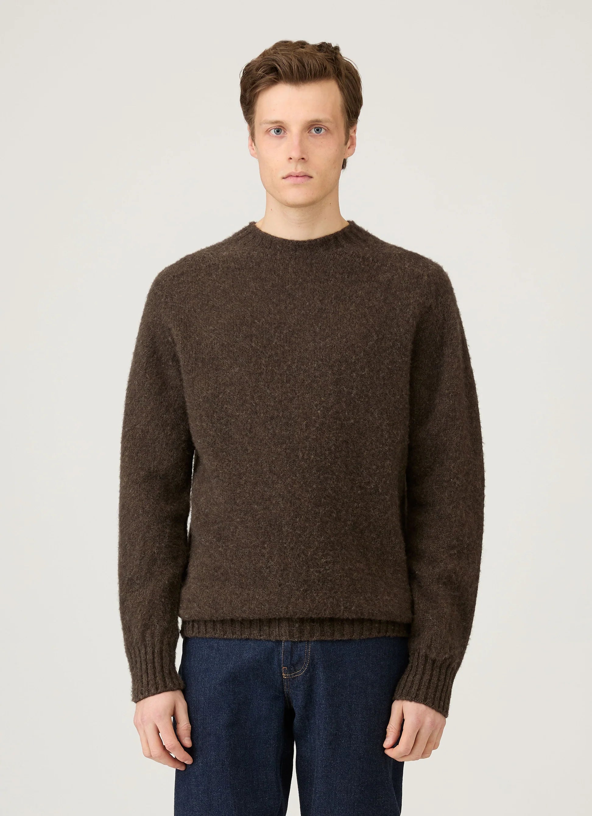 Brushed Shetland Crew Neck - Bark