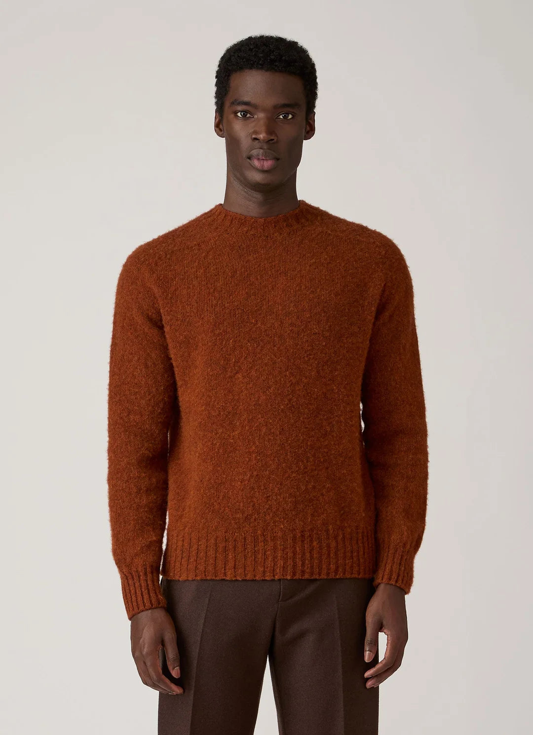 Brushed Shetland Crew Neck - Dark Tobacco