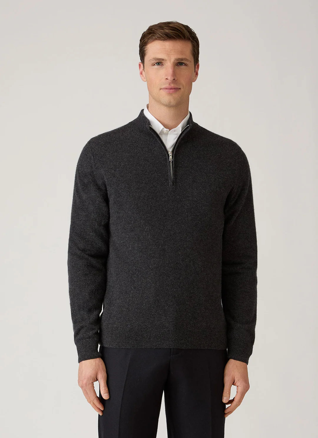 Cashmere Half Zip - Charcoal Melange