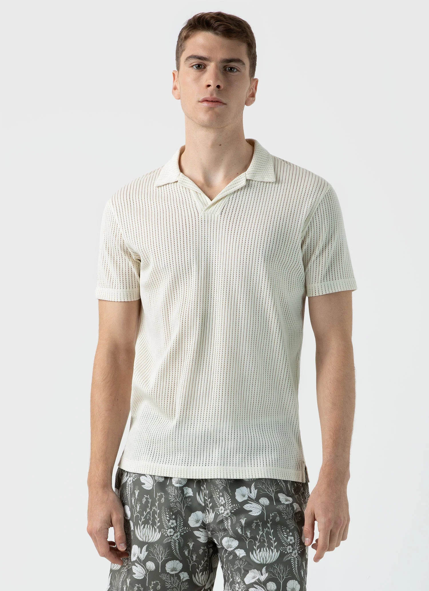 Linear Mesh Polo Shirt - Ecru