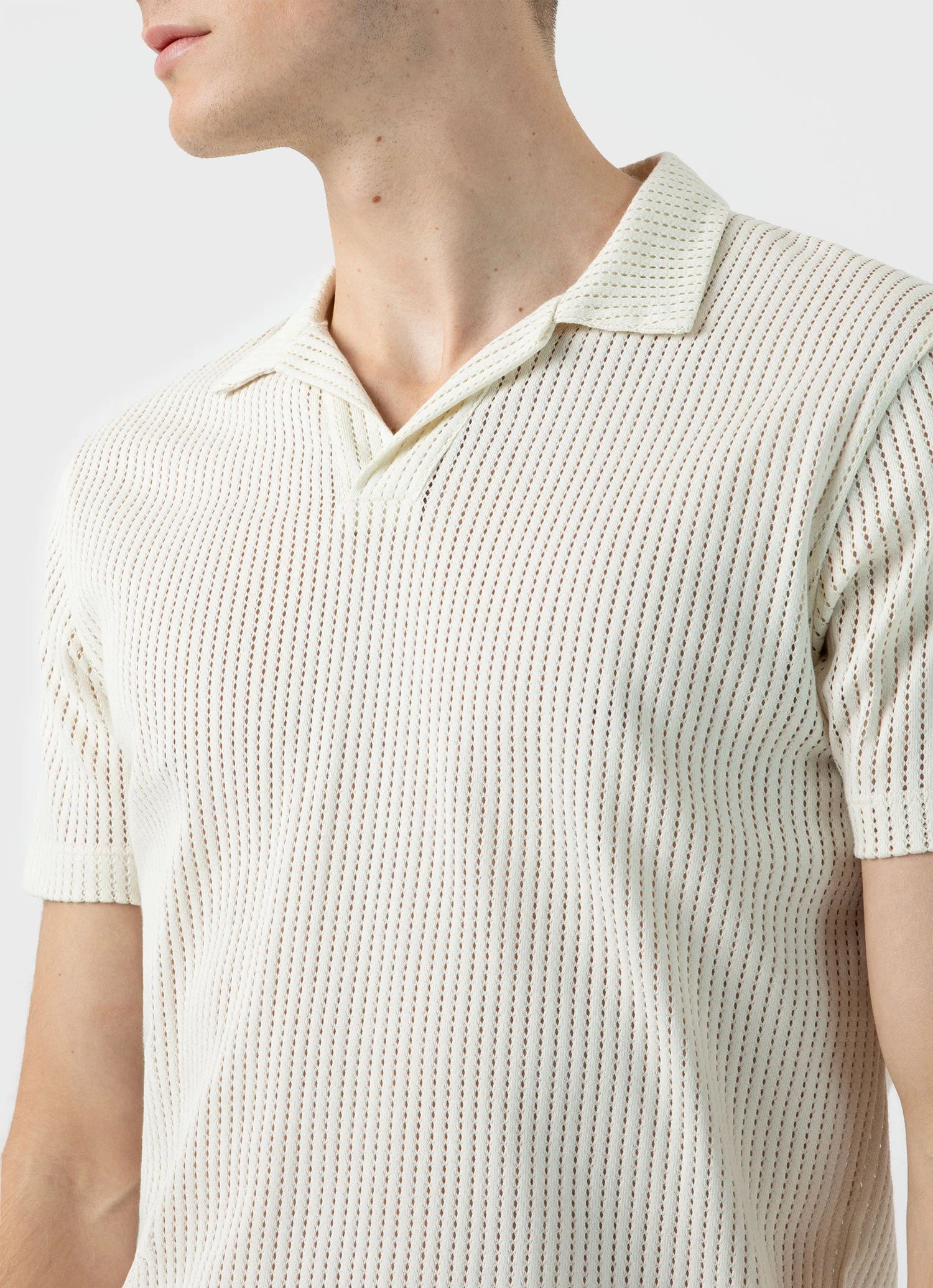 Linear Mesh Polo Shirt - Ecru