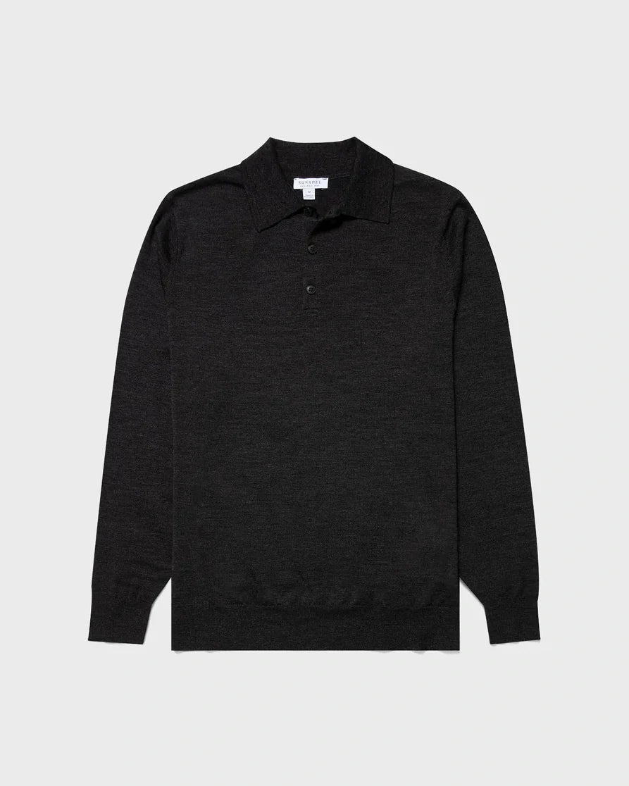 Merino LS Polo Shirt - Charcoal Melange