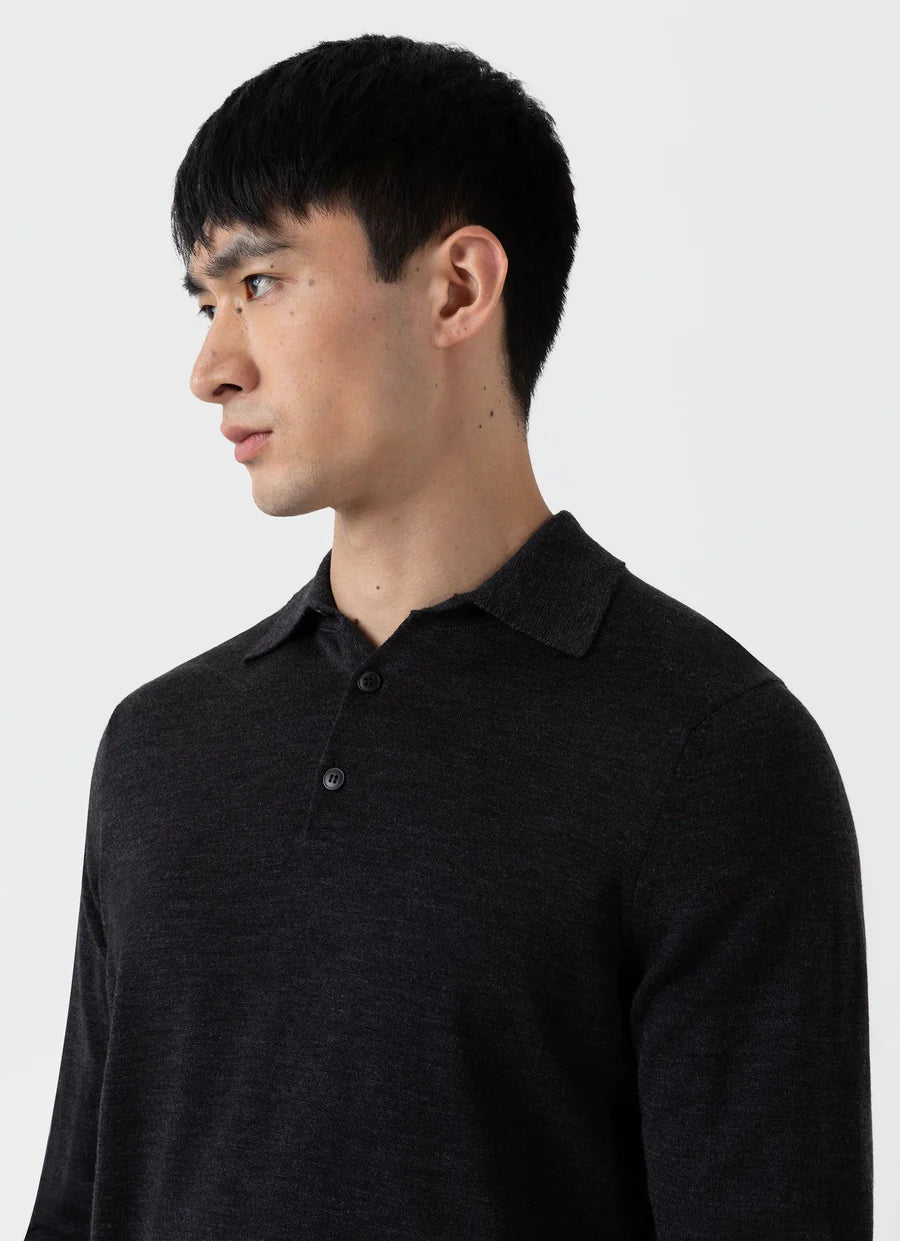 Merino LS Polo Shirt - Charcoal Melange