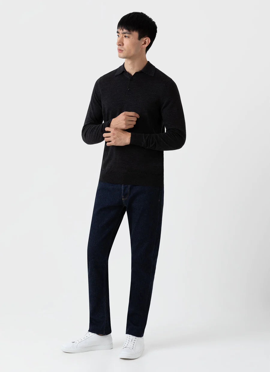 Merino LS Polo Shirt - Charcoal Melange