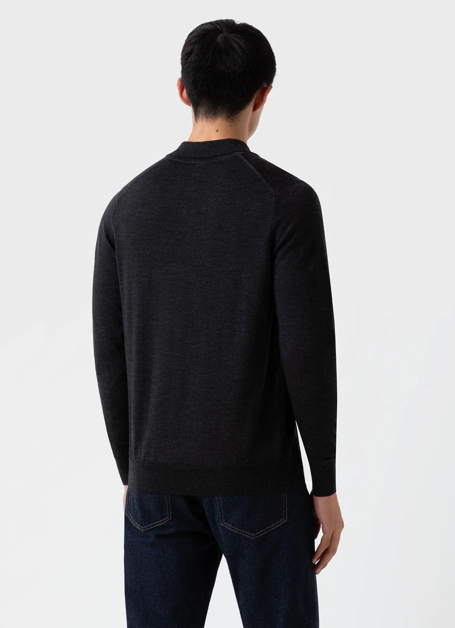 Merino LS Polo Shirt - Charcoal Melange