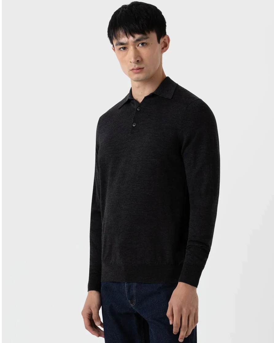 Merino LS Polo Shirt - Charcoal Melange
