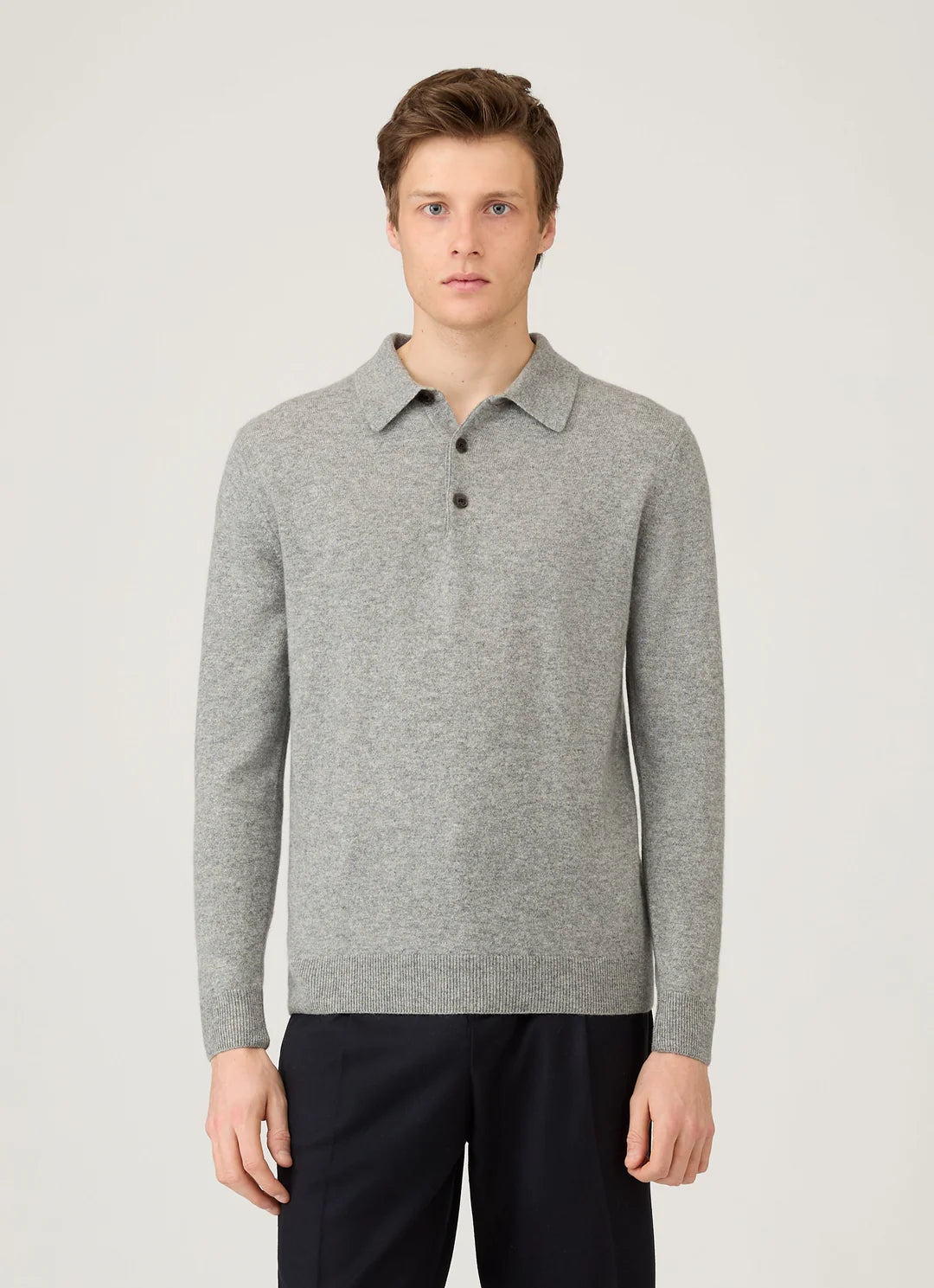 Cashmere Polo - Grey Melange